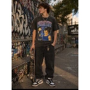 Primitive Black Tee with Blue & Yellow Dragon Ball Z Vegeta Graphic - Men Small